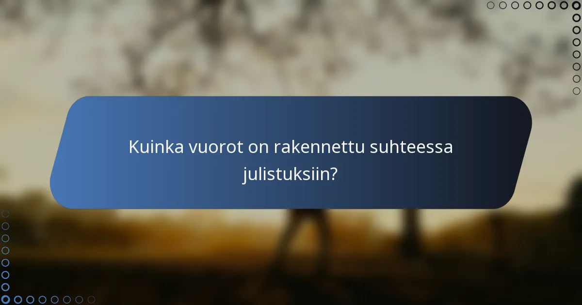 Kuinka vuorot on rakennettu suhteessa julistuksiin?